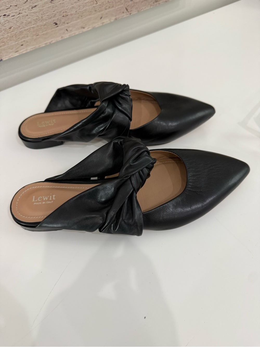 Lewit Black Knotted Leather Pointed-Toe Mule - Picture 2 of 3